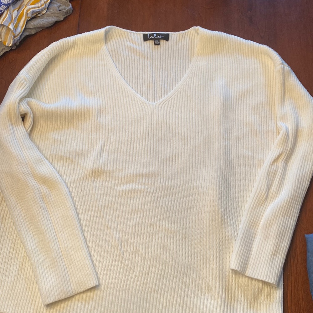 Lulus creamy white v neck sweater.
